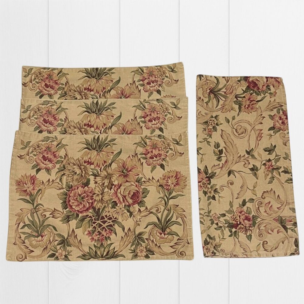 Vintage Ralph Lauren Home 3 Placemats Napkin Guinevere Floral Table Kitchen
